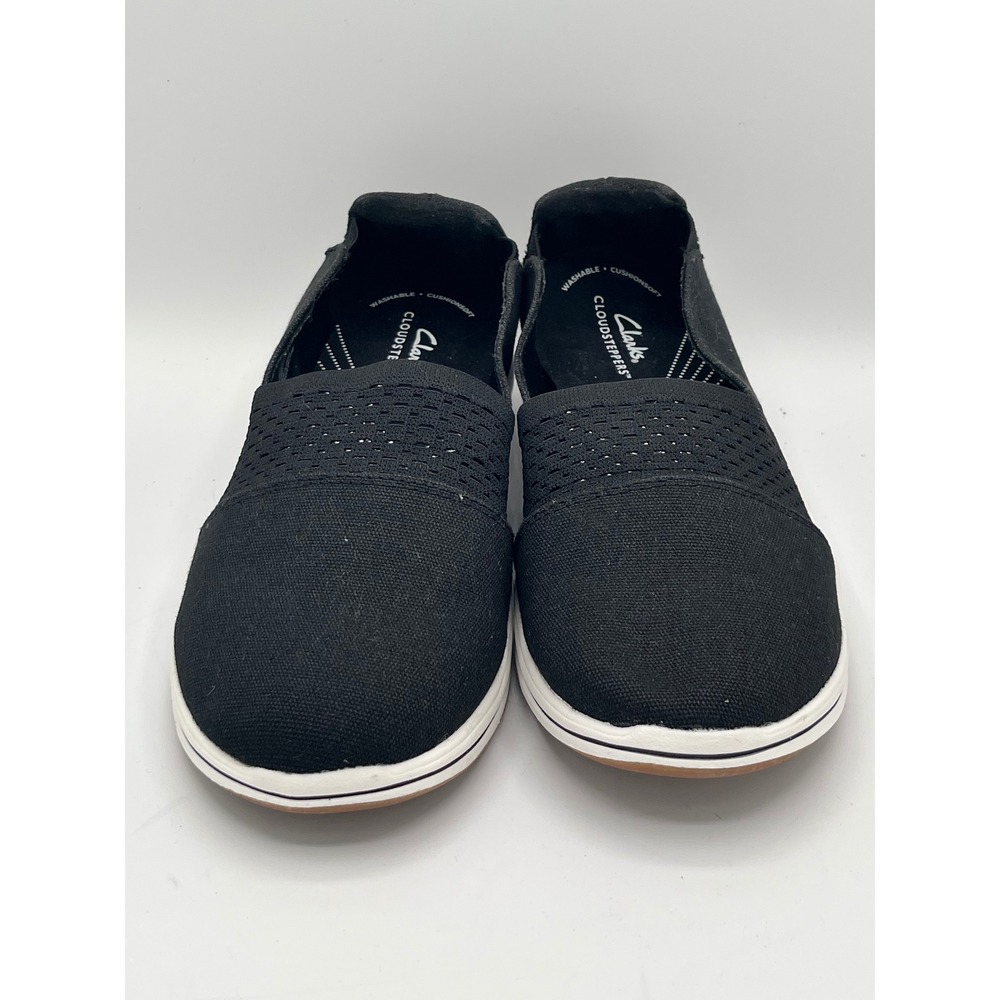Clarks Cloudsteppers Women Sz 8.5W Wide Black Slip On Sneakers Washable